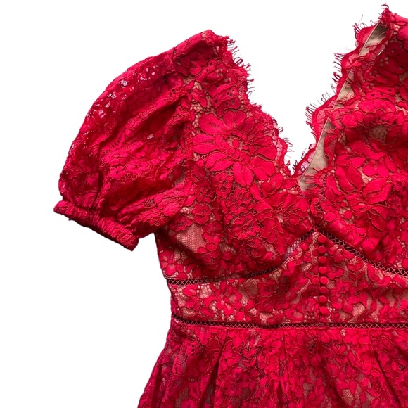 Self Portrait Fine Cord Lace Midi Dress in Red | 8 NWT - Picture 6 of 9